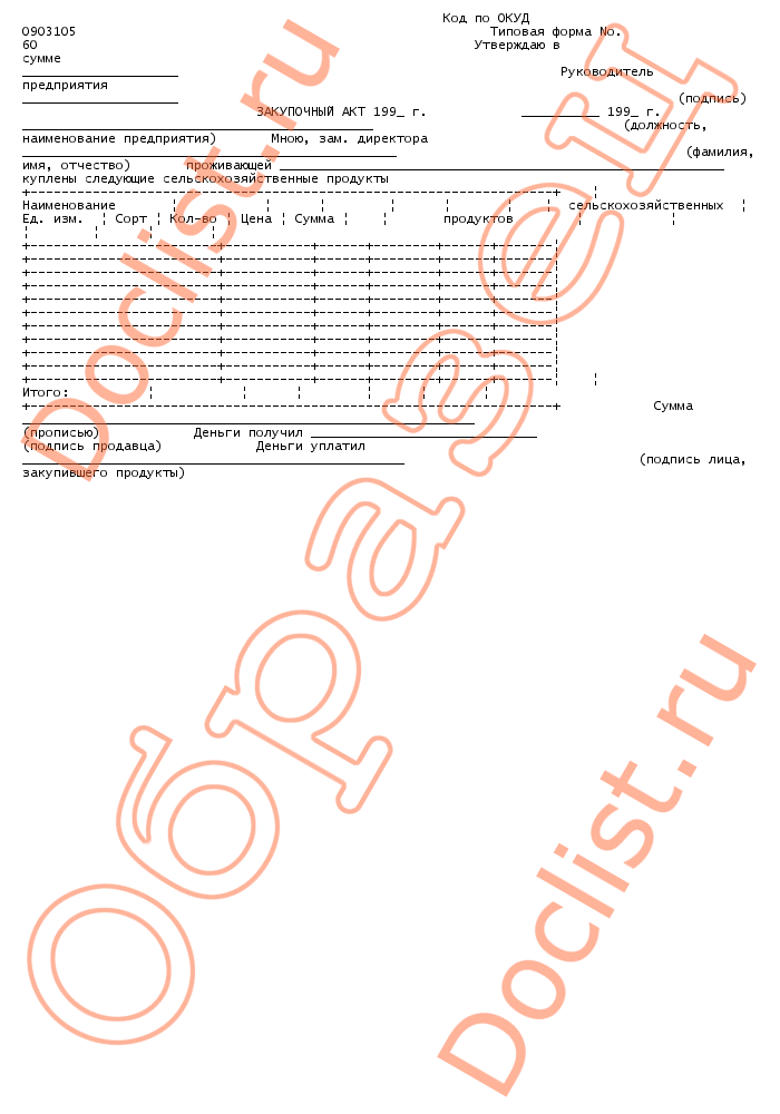 Закупочный акт у физического лица образец