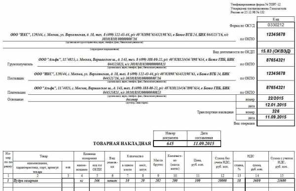 Образец торг 12 без ндс образец заполнения